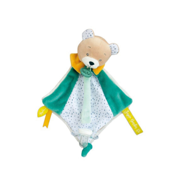 Doudou plat attache-tétine ours