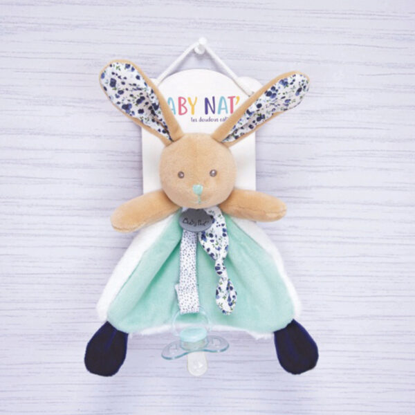 Doudou attache-sucette Lapin POUPI Marine
