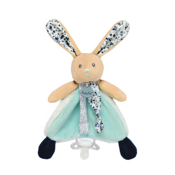 Doudou attache-sucette Lapin POUPI Marine