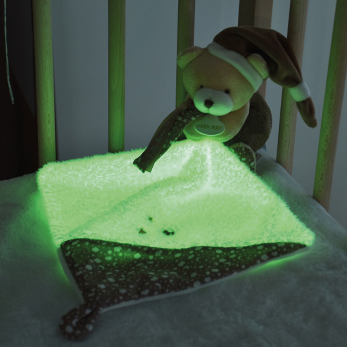 Pantin pm Ourson avec Doudou " Je brille dans la nuit"