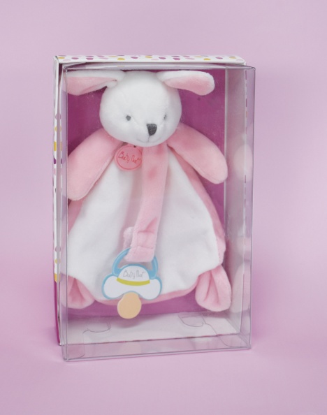 Coffret doudou attache-sucette Lapin rose